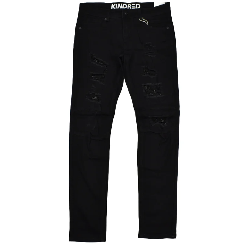 KIND RED SLIM FIT RHINESTONE JEANS JET BLACK KD2008