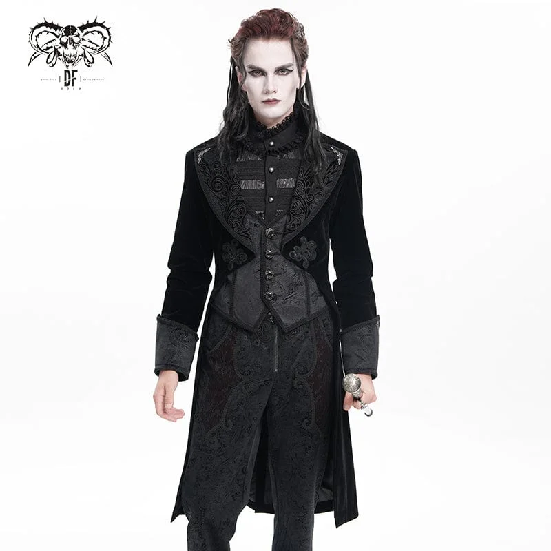 Men's Gothic Floral Velvet Button Jacket