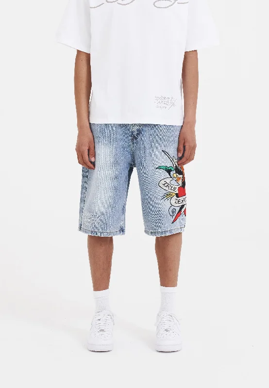 Mens True Till Death Denim Jorts Shorts - Bleach