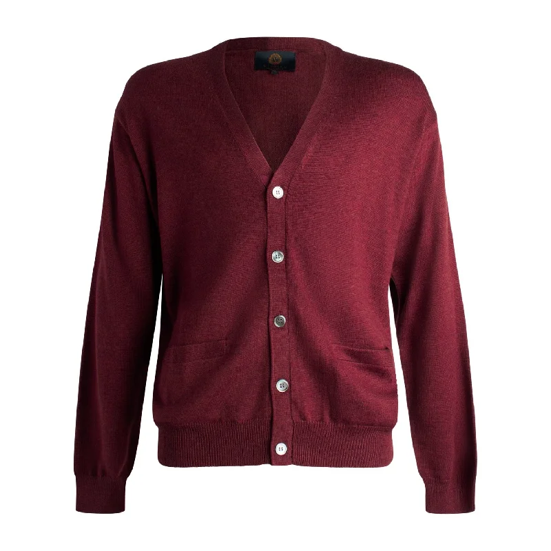 Extra Fine 'Zegna Baruffa' Merino Wool Button Front Cardigan Sweater in Port by Viyella