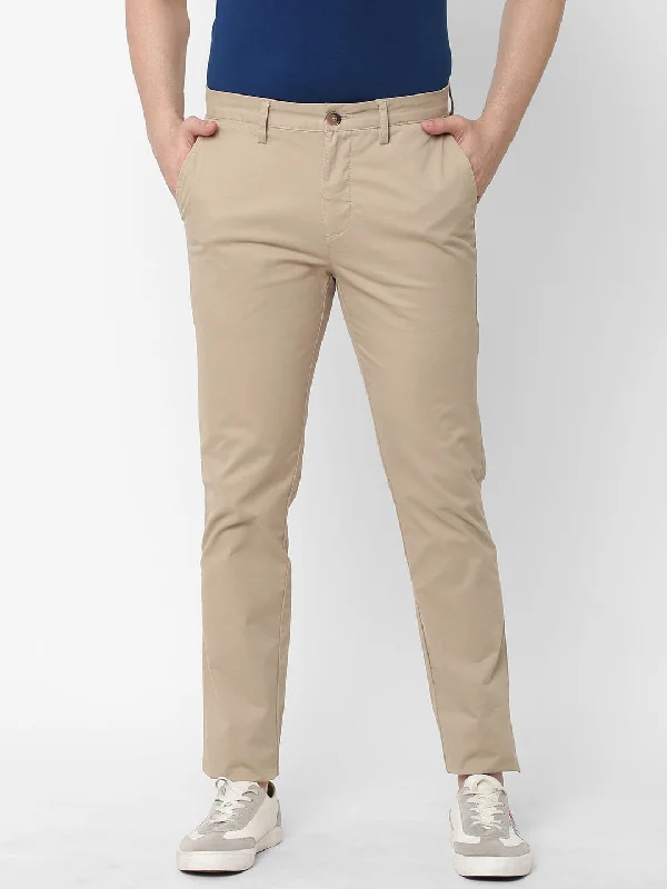 Men's Khaki Cotton Lycra Slim Fit Pant