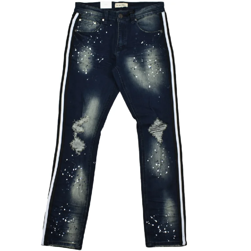 BLIND TRUST TRIPLE SIDE STRIPE PAINT SPLATTER JEANS -INDIGO