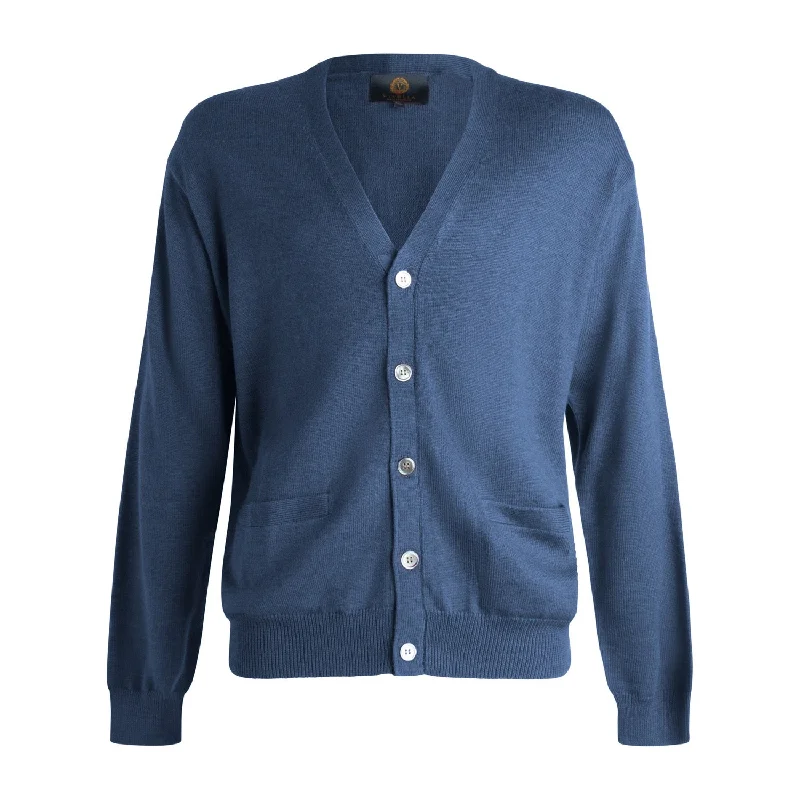 Extra Fine 'Zegna Baruffa' Merino Wool Button Front Cardigan Sweater in Indigo by Viyella