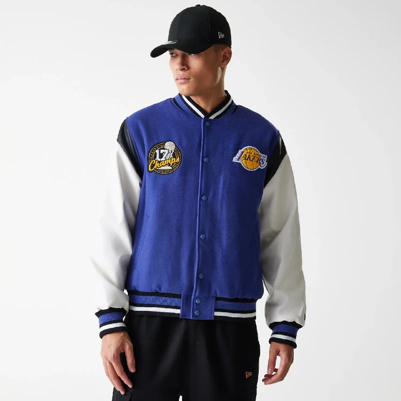 LA Lakers NBA Floral Dark Blue Varsity Jacket