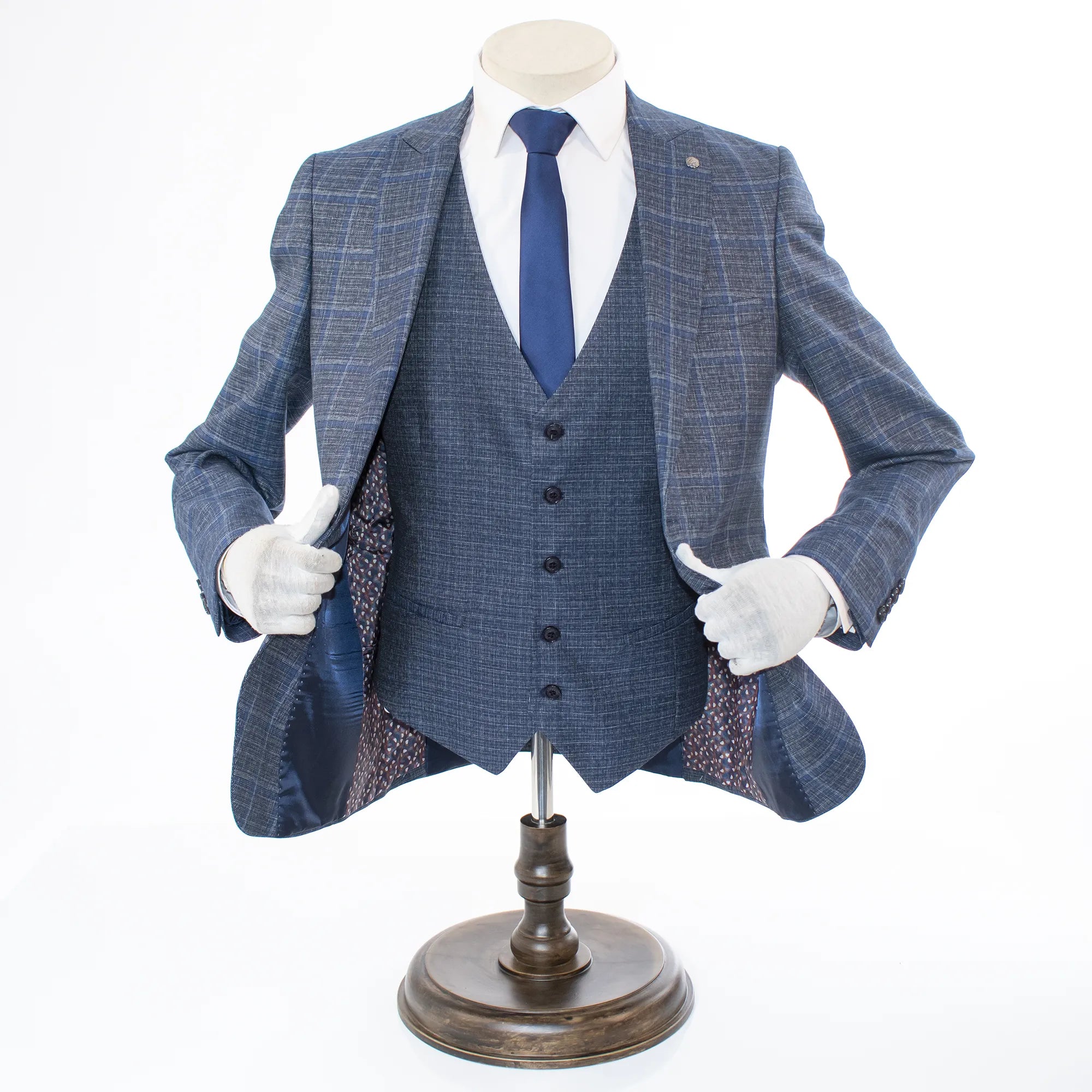 Dark Gray And Blue Plaid Slim-Fit 3-Piece Suit