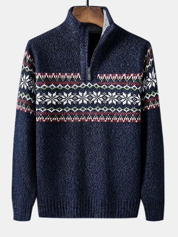 Christmas Geometric Print Half Zip Sweater