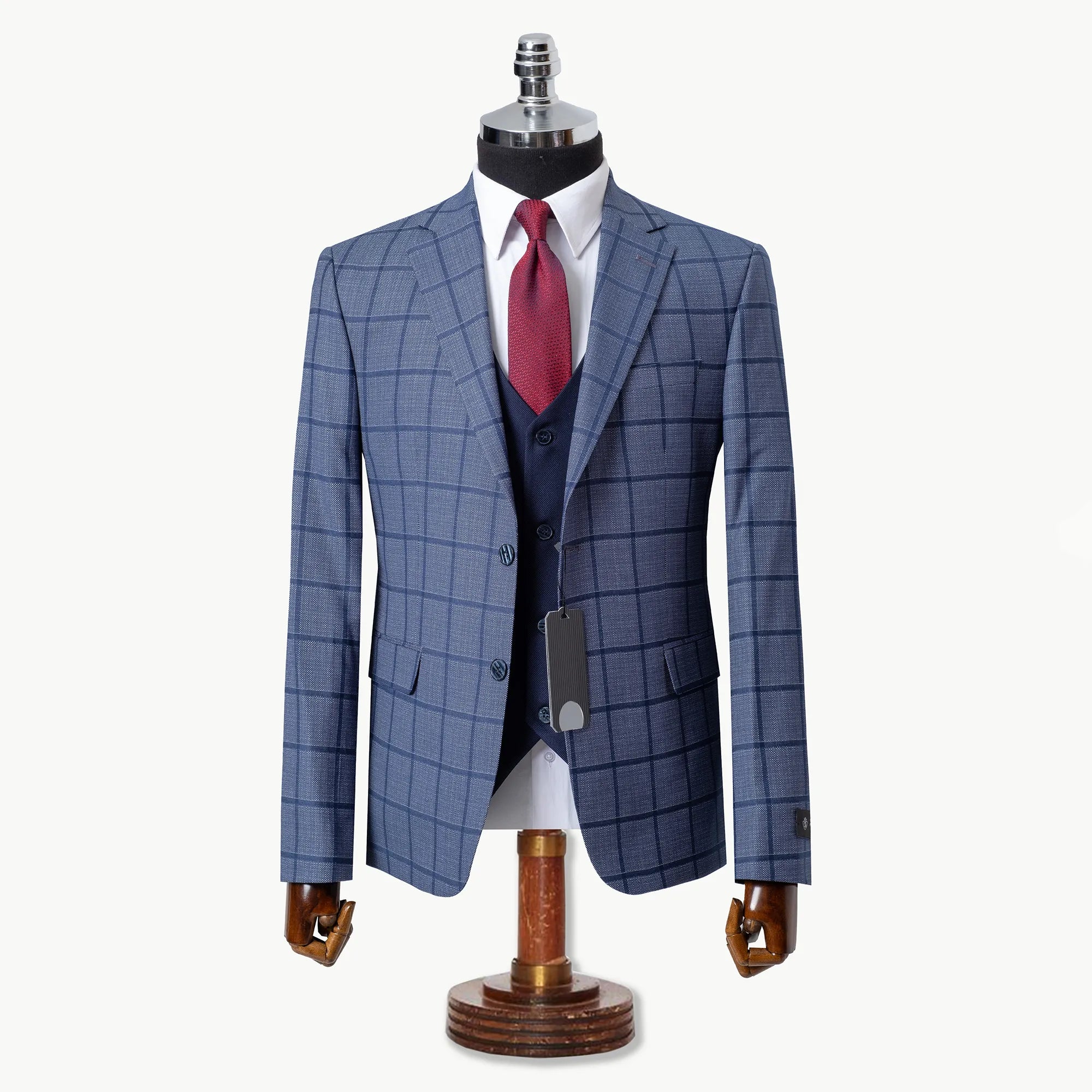 Royal Blue Windowpane 3-Piece Tailored-Fit Suit