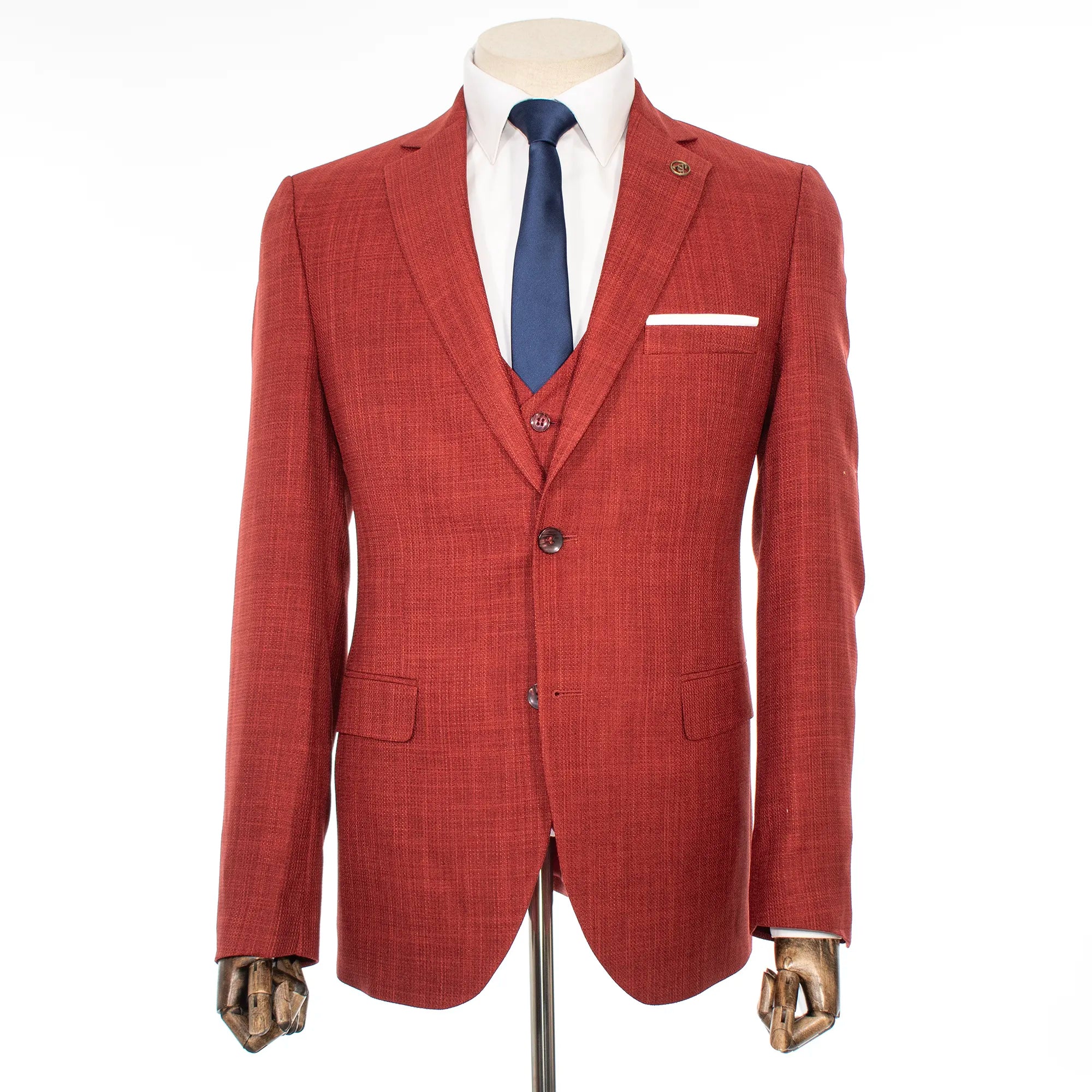 Auburn Solid 3-Piece Tailored-Fit Suit