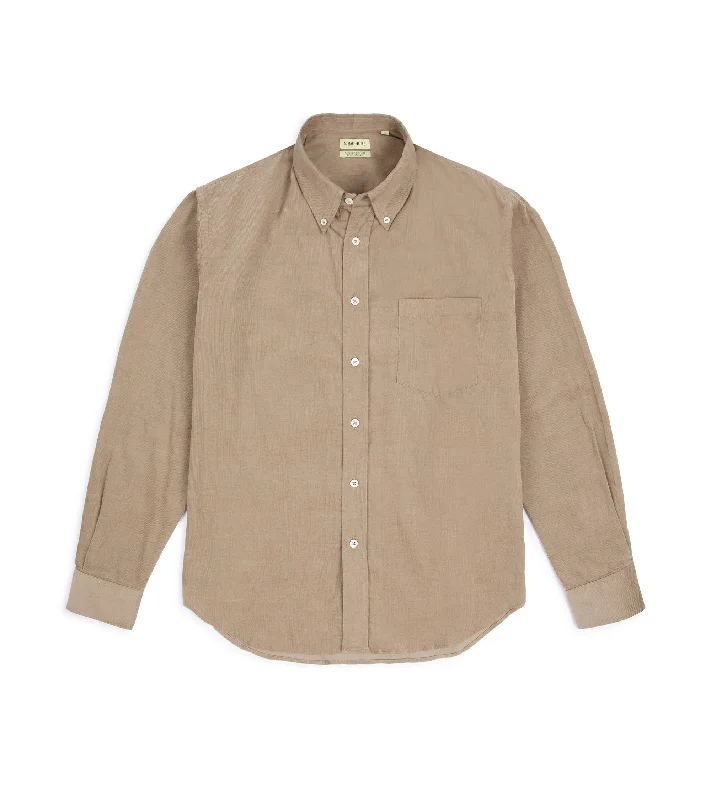 De Bonne Facture Needlecord Button Down Shirt: Beige