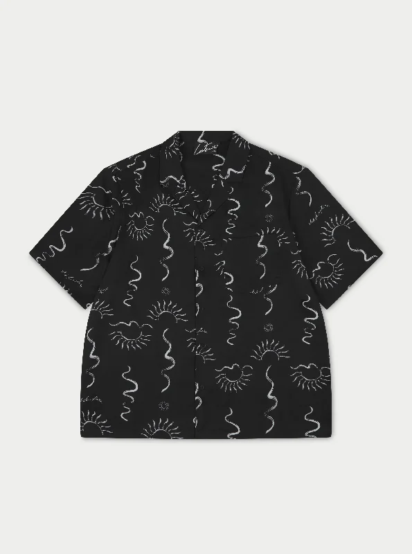 HAND-DRAWN ABSTRACT RESORT SHIRT - BLACK