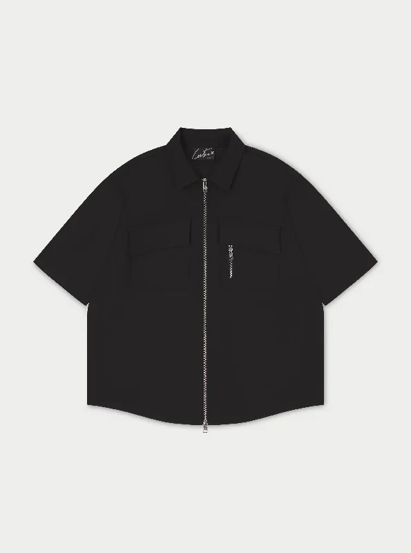 TECHNICAL HEAVYWEIGHT ZIP OVERSHIRT - BLACK