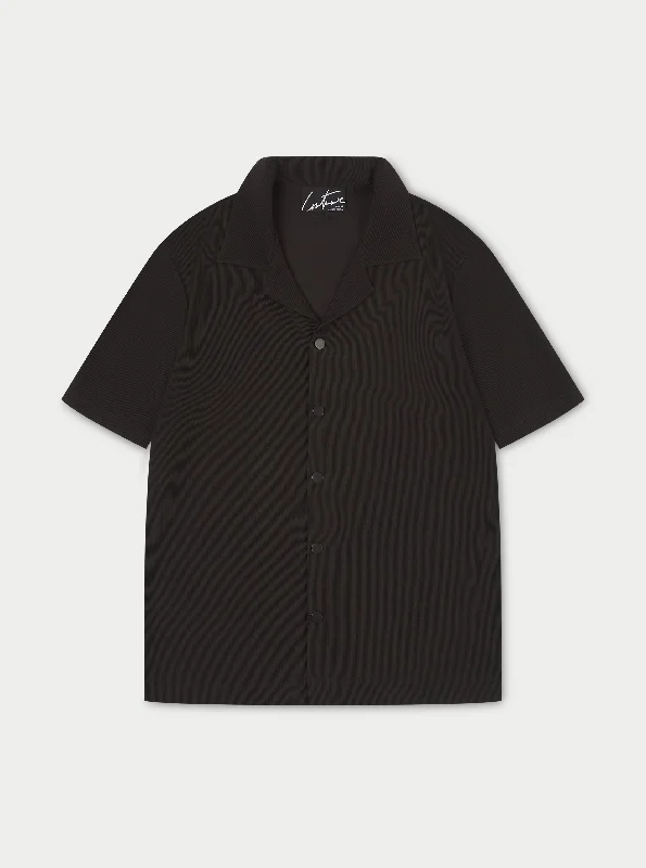 RIB TEXTURED SHORT SLEEVE SHIRT - BLACK