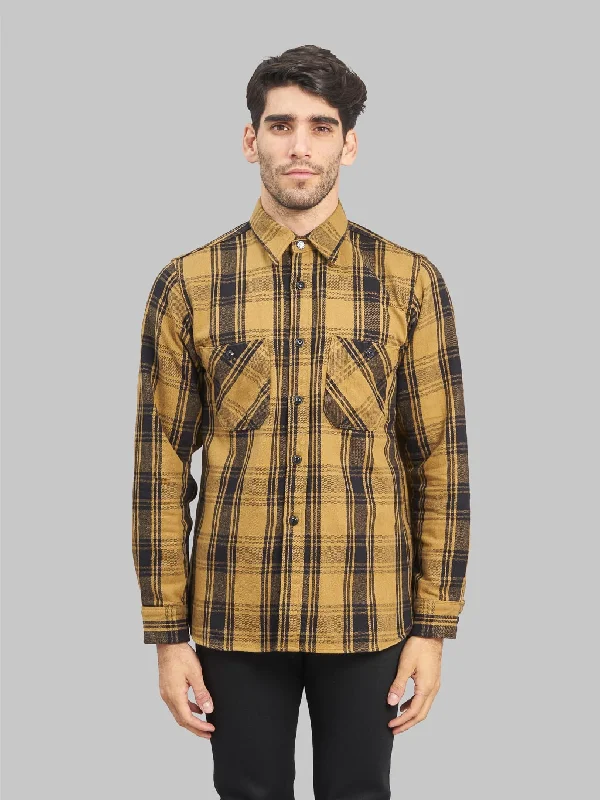 Seuvas Twill Work Flannel Shirt Amakusa Button Mustard