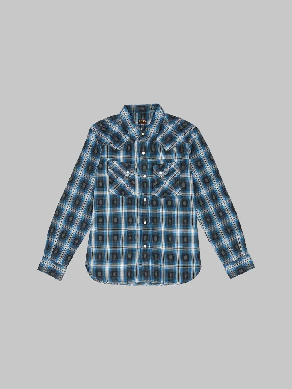 The Flat Head Native Check Western Shirt Sax Blue