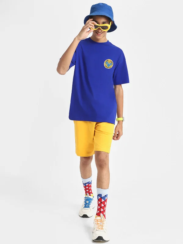 Live Love Skate Royal Blue Oversized Graphic Pocket Printed Boys T-shirt