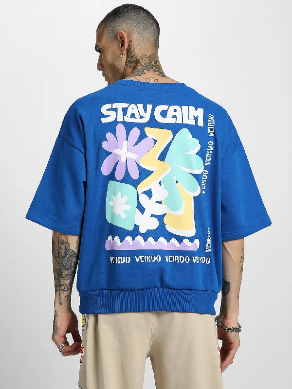 Stay Calm Blue Back Graphic Printed Sweatshirt