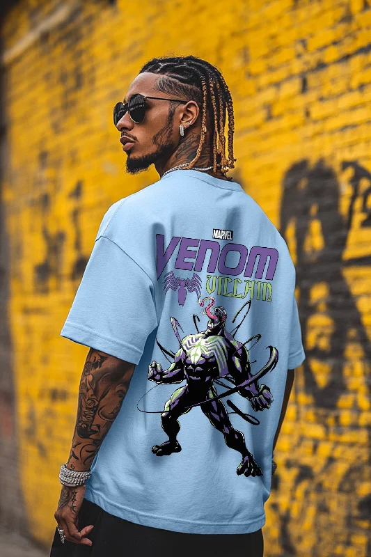 Venom Marvel Blue Oversized Graphic Printed T-shirt