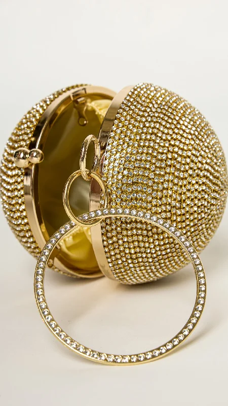 Glitter Gold Rhinestones Disco Ball Clutch