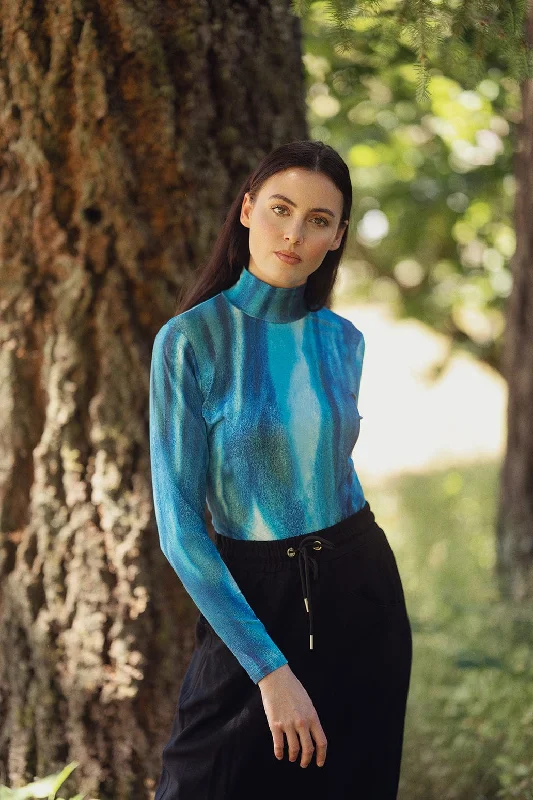 Printed Modal Turtleneck-Blue Ombre