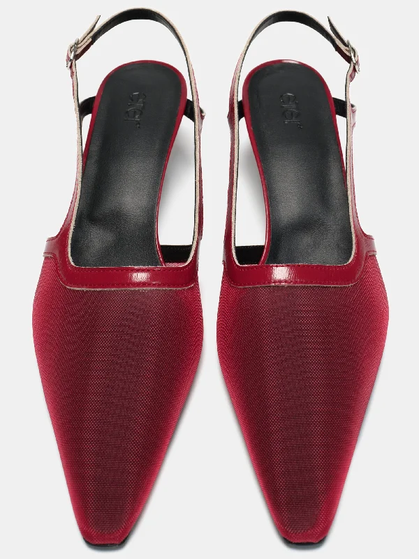 Mesh Slingback Heels, Oxblood